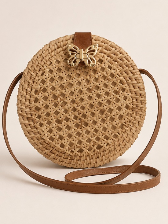 Handbags - New! J.Crew Rattan Circle Bag w Custom Butterfly Twist Lock. Read